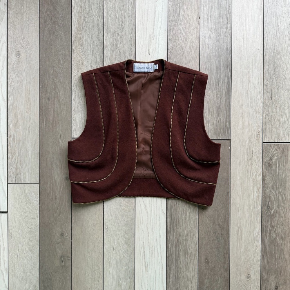 Vintage Howard Wolf Brown Fitted Zip Detail Vest